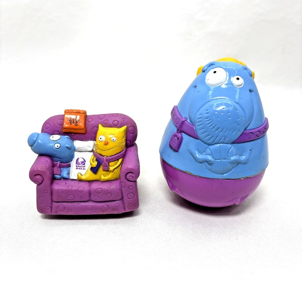 Nacho and Dog Pull and Go Purple Couch Weeble Wobble 1995 Taco Bell Kids Toy 90s